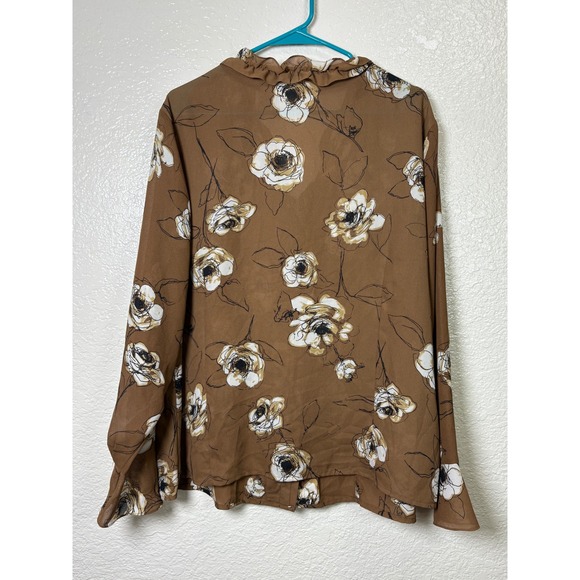Apostrophe Woman Brown Floral Ruffle Blouse Plus Size 20W Long Sleeve - Picture 4 of 8